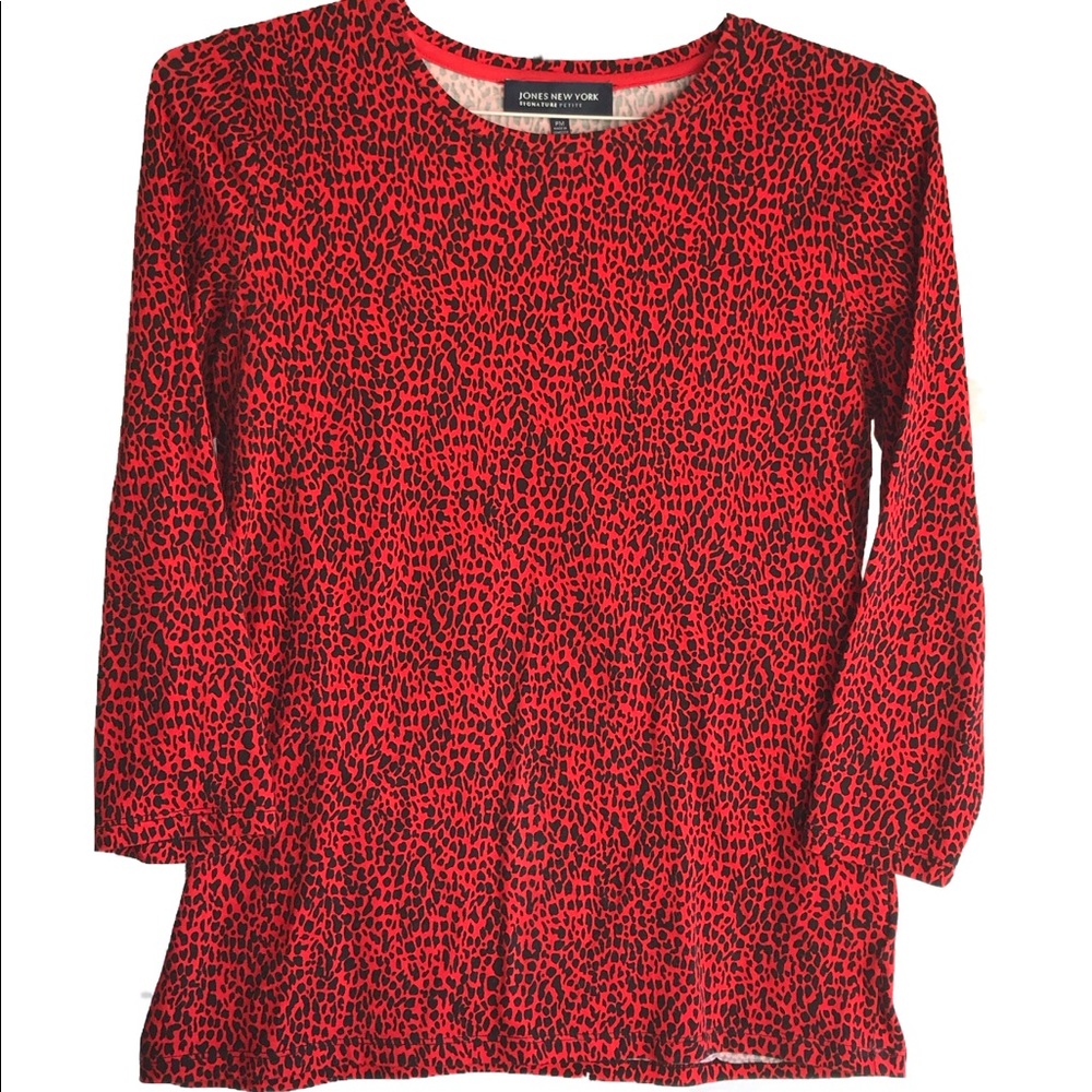 Jones New York Petite Top Red Leopard Print M [CW]